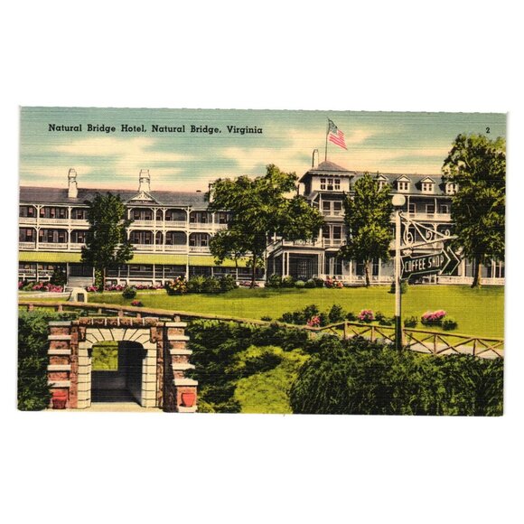 Natural Bridge Hotel Postcard Vintage Scenic View Of Virginia Linen Art VA - Picture 1 of 2